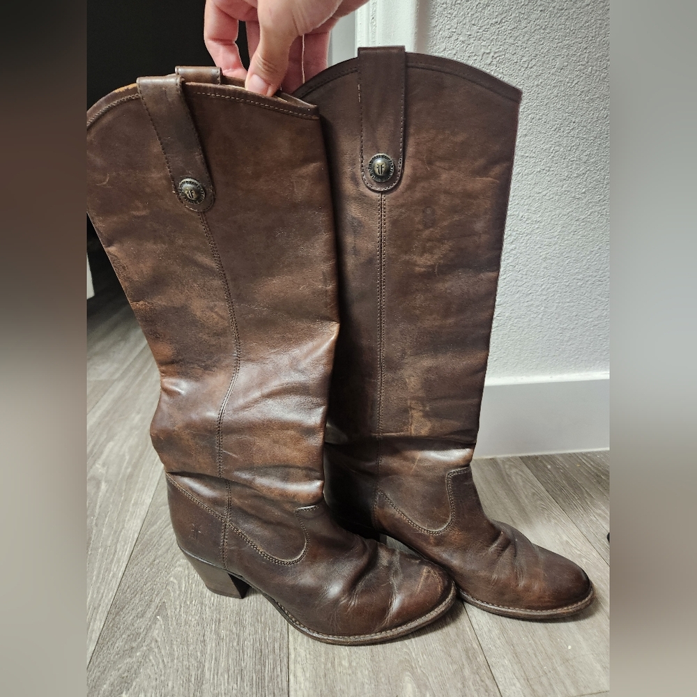 FRYE Brown Heeled True Leather Riding Boots